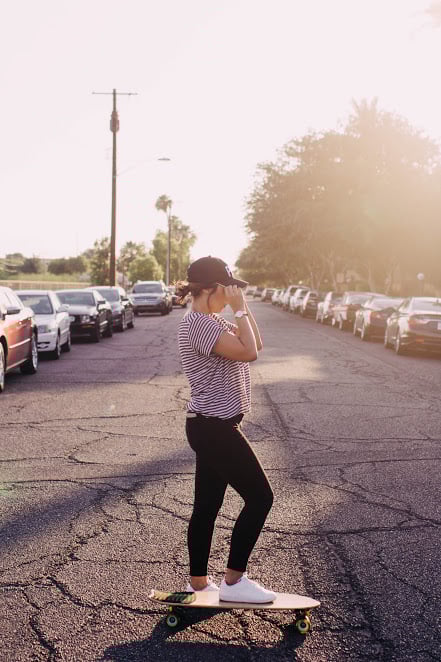 Diana is pictured on her longboard