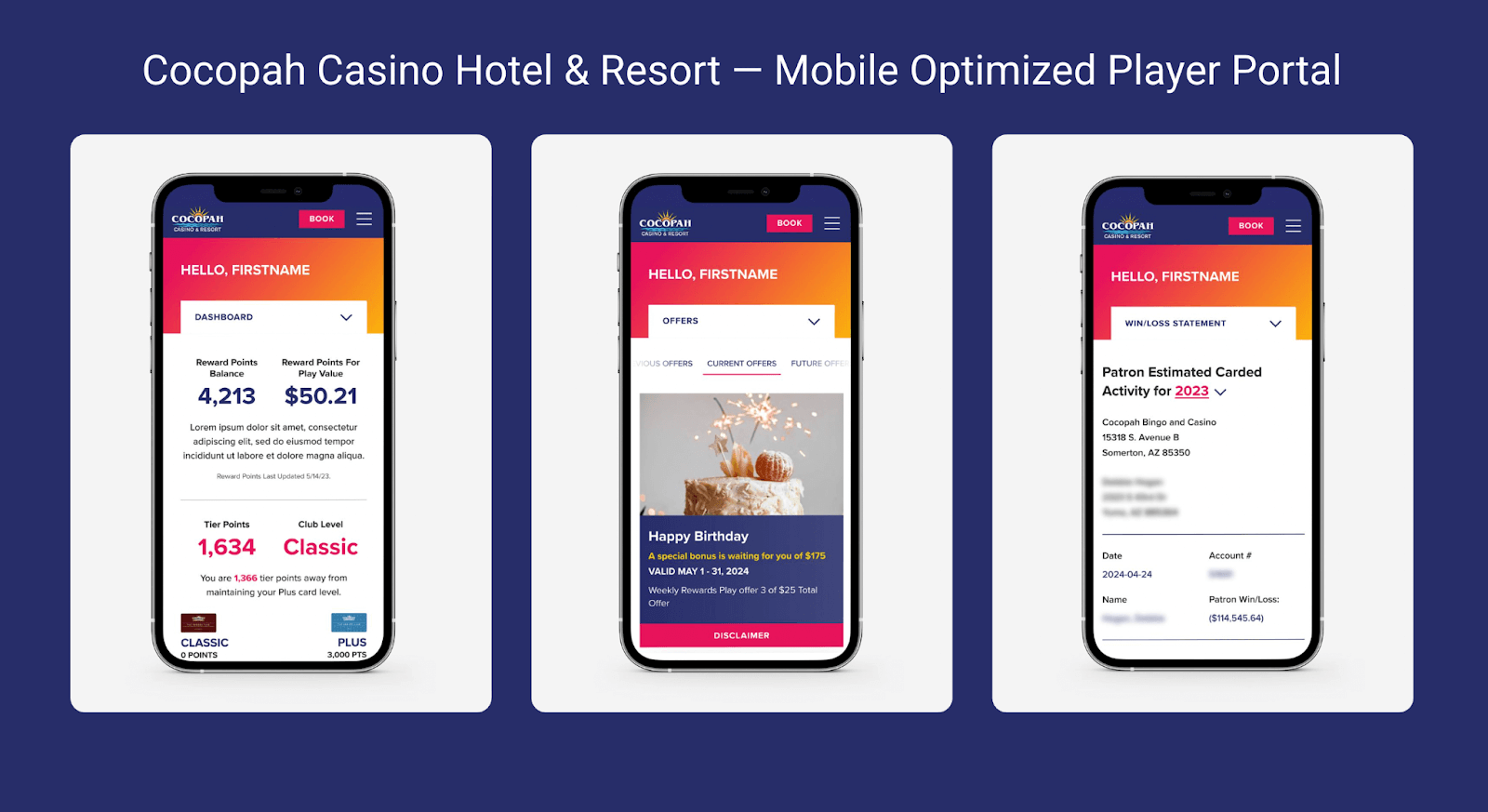 Cocopah Player Portal - Mobile optimized player portal