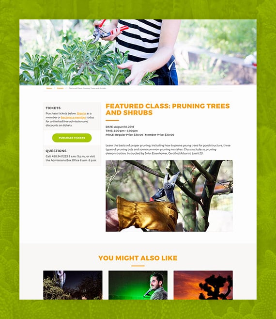 Desert Botanical Garden mobile event detail page