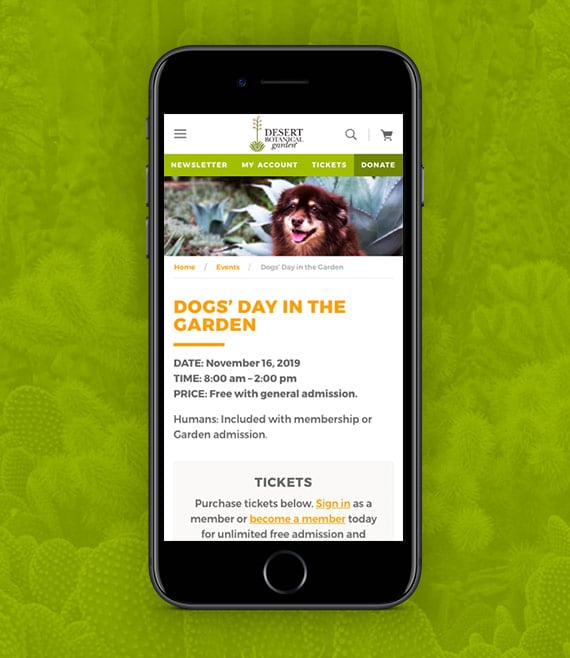 Desert Botanical Garden dogs' day in the garden event mobile screen